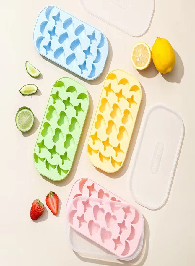 Kenbutsu Ice Cube Trays 2 Pcs, Silicone Star Moon Heart Shape ice cube molds with Lid,Multiple Shape Mini Ice cube trays, Easy-Release,BPA Free, for Cocktail, Freezer, Stackable Ice Trays - Image 2